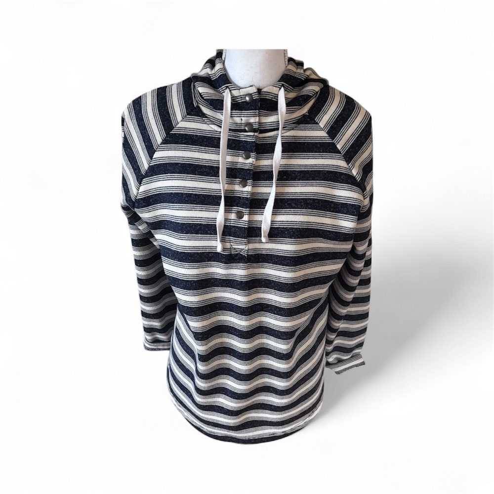 Eddie Bauer Half Snap Pullover‎ Hoodie Blue Gray White Stripes Outdoor Preppy XL